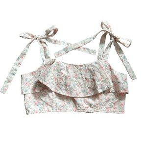 Altar’d State Floral Pink Embroidered Ruffle Top XL Coquette Bows